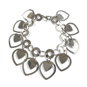 Edforce Stainless Steel Dangling Hearts Charm Chain Link Bracelet